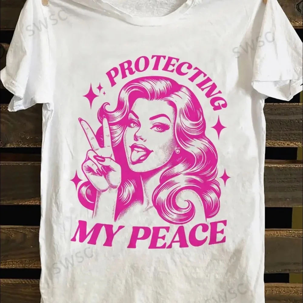 White T-Shirt with Pink Graphic - Picture 1 of 1